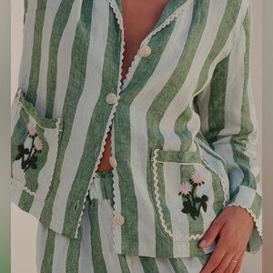 Trovata: Birds of Paradis Dylan Shirt Jacket Green Aloe Stripe | Size Medium